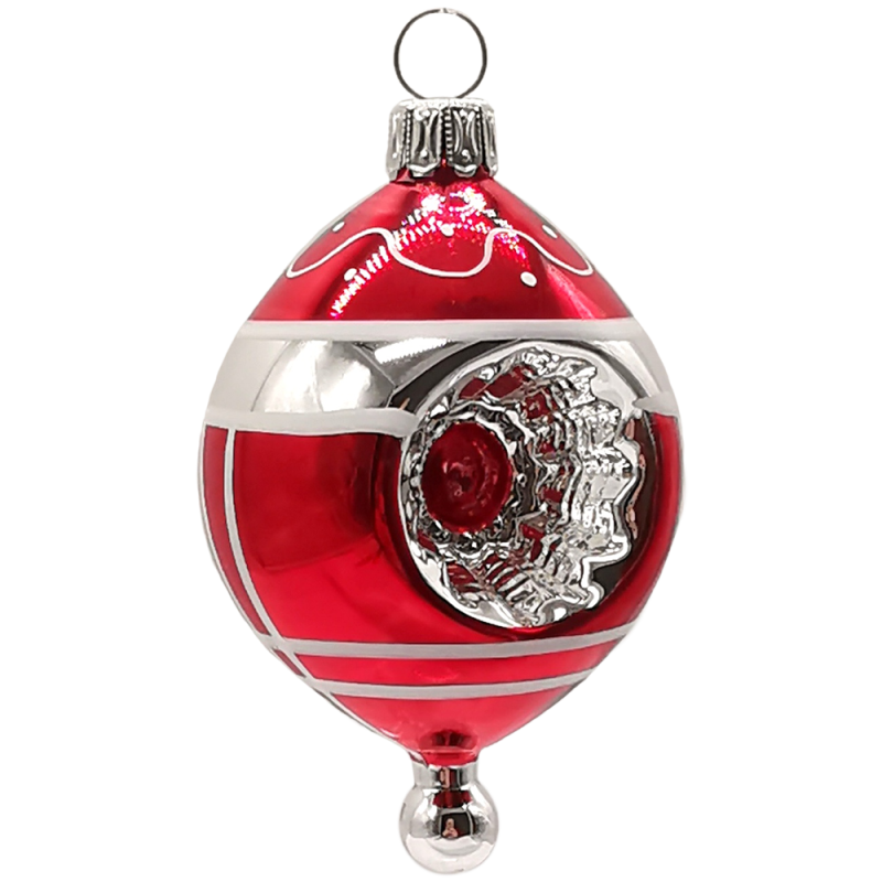 Doppel Reflex-Olive, Weihnachtskugel rot / silber Ø 5cm - Schatzhauser Christbaumschmuck, Lauschaer Glaskunst