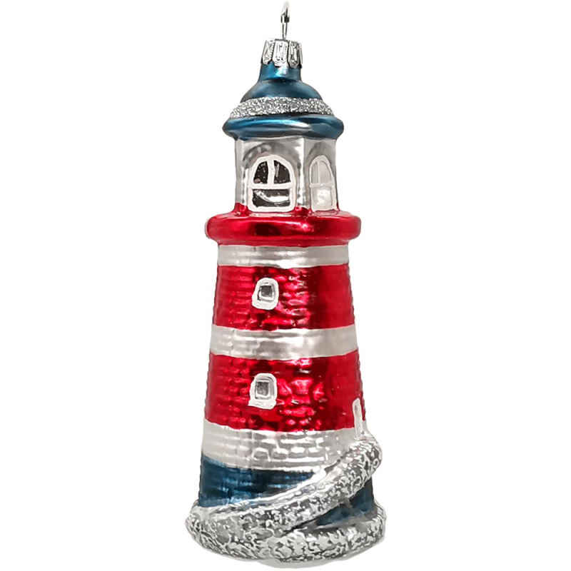 Leuchtturm rot/blau 15cm Schatzhauser Thüringer Glas und Weihnachtsschmuck